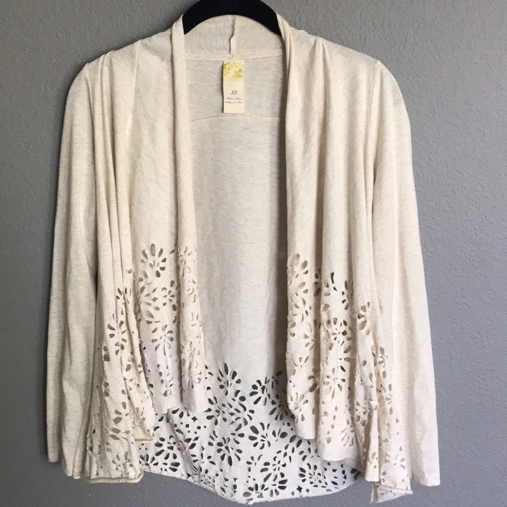 Anthropologie C Keer Laser Cutout Floral Cardigan